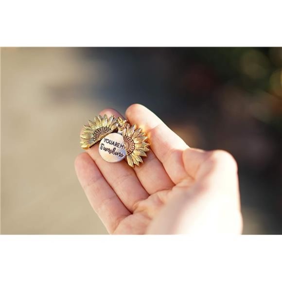 You are MySunshine Necklace-Sunflower NecklaceLocket with Engraved HiddenMessage - Picture 7 of 7